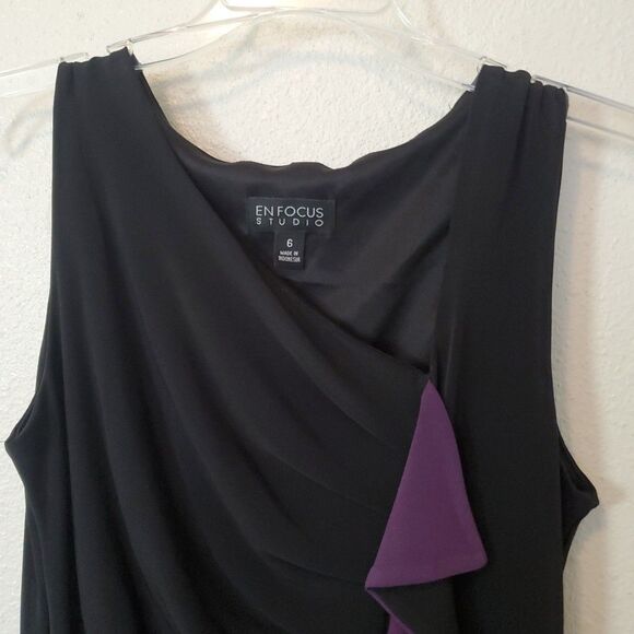 En Focus Dress Womens Size 6 Black Purple Ruffle Accent Stretch Cocktail - Picture 5 of 13